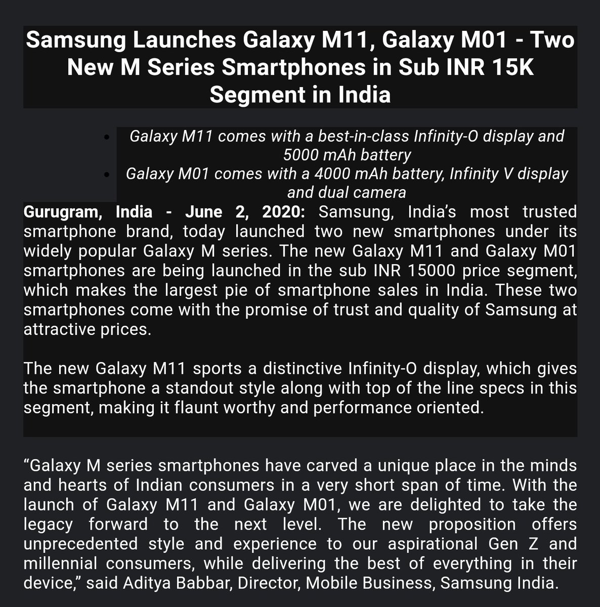 GadgetFreak4U's tweet image. Samsung continues its affordable segment push with the new #GalaxyM11 and #GalaxyM01. Snapdragon chipsets, up to 5,000mAh battery, Dolby Atmos, and local language keybaord are interesting additions. Here's a look at prices, specs and features.