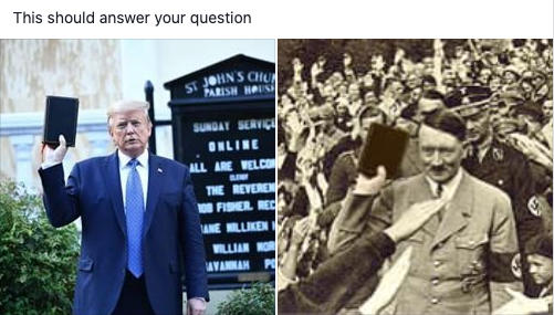MartaForgione's tweet photo. #USAonFire #Trump esce dal bunker per andare in chiesa con bibbia a vista. Ricorda qualcosa. Anche il suo tweet preso da frase di #Nixon ricorda qualcosa. Così...se qualcuno aveva ancora qualche dubbio... https://t.co/hgGcgn6m0Y