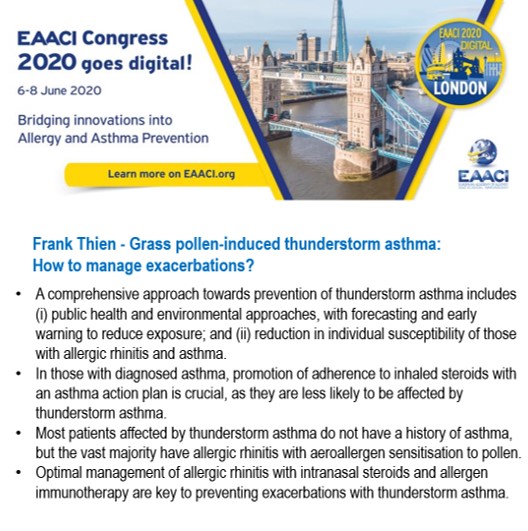 #grasspollen #thunderstorm #asthma
Optimal management of #allergicrhinitis  and #Immunotherapy are key to prevent  #exacerbations ‼️
Learn everything about it in #eaaci2020 Congress 🔊
#GoVirtual #VirtualThisTime #AllergistsGetTogether
@EAACI_JM @CAJMIR_SEAIC @WAOJM @scaic_cat