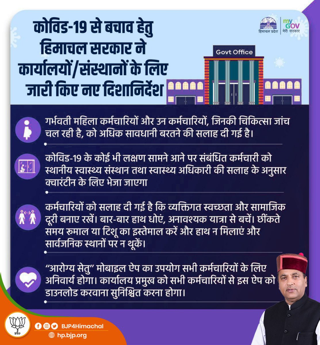कार्यालयों एवं संस्थानों के लिए जारी दिशानिर्देशों के प्रमुख बिंदु: https://t.co/R9wVXkmmLx