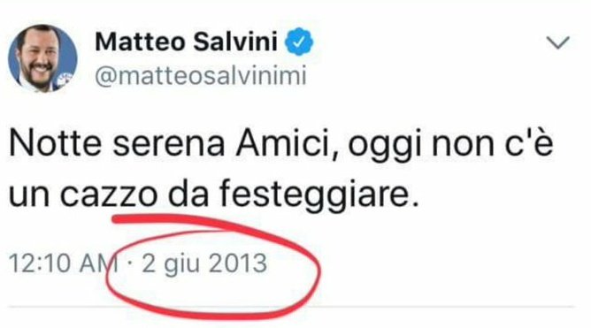 NicolaRaiano's tweet image. #Salvini è di una incoerenza mostruosa.

Cosa si fa per qualche voto in più.

Addirittura adesso va pure in Piazza a festeggiare. 🤦‍♂️

#2giugno #FestaDellaRepubblica