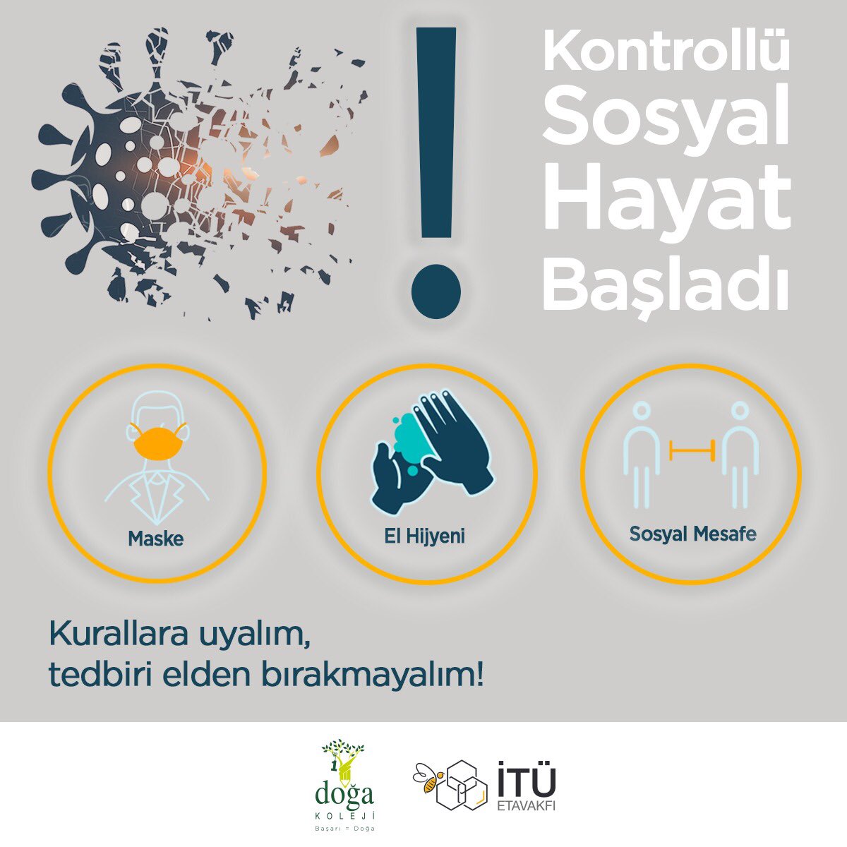 Kontrollü sosyal hayatta hep birlikte tedbiri elden bırakmıyoruz! #MaskeyeDevam #SosyalMesafe