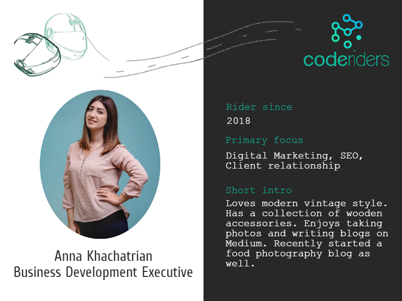 #MeetTheRiders
This week we meet Anna Khachatrian, our Business Development Executive and an essential member of The Riders family. Anna plays a crucial role in developing friendly and long-term connections between our partners.