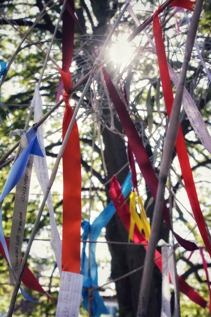 CofEWorcester's tweet photo. During Ascensiontide, St Mary's, Oldswinford in Stourbridge constructed a church out of bamboo on the front lawn and invited people to come and attach ribbons with prayers or phrases written on them. These formed the focus of the parish Zoom service last Sunday morning. https://t.co/gxftZNvQOa
