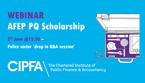 CIPFA's tweet photo. Join our lunchtime webinar on 5th June @12:30 to find out everything you need to know about the #AFEP PQ scholarship initiative - Free places available to #AFEPmembers  #reinvesting back into the #policesector #CIPFAPolice2020
https://t.co/YxFqpytrnf https://t.co/Uc5numvgiw