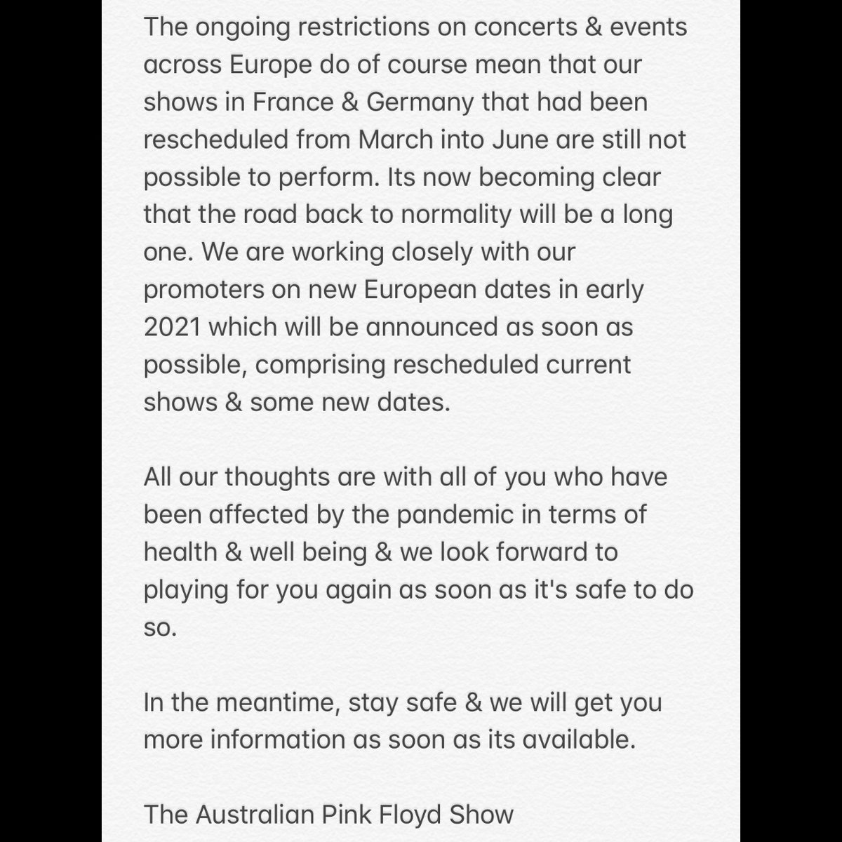 aussiefloyd's tweet photo. Announcement about our European 2020 dates https://t.co/jss87LBxAU