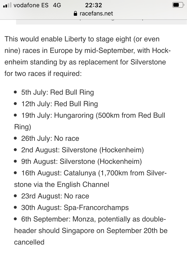 Olav_Mol's tweet photo. Officieel: eerste 8 F1 races van 2020.  Rest volgt later volgens FOM. Willen naar 15-18 races https://t.co/YiIbSK9YbX