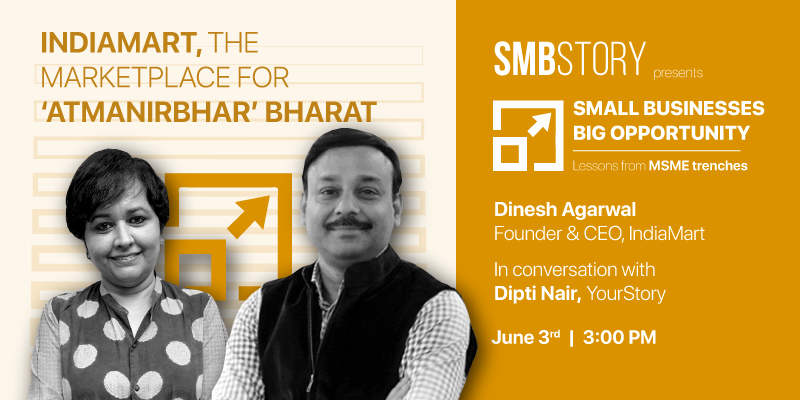 YourStoryCo's tweet photo. What makes and will make India Atmanirbhar? Hear it from @dineshAgarwal, CEO and Founder, @IndiaMART on SMBStory's "Small businesses, big opportunity", lessons From #MSME Trenches.

@DiptiDaveNair @IndiaMART 

Register here: https://t.co/OLetkxXQjU https://t.co/acWSz4wPYb