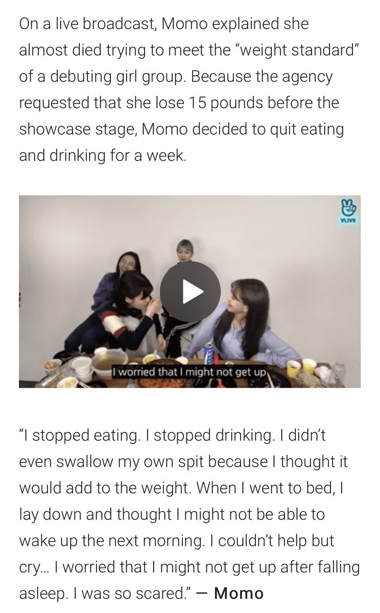 Momo and JYPE’s shit-ass management telling Momo, someone who had already had her debut almost ripped away from her, was told to lose 15 pounds before debuting with LOA.It was confirmed to be the debut showcase for LOA. The management made them change the subject..