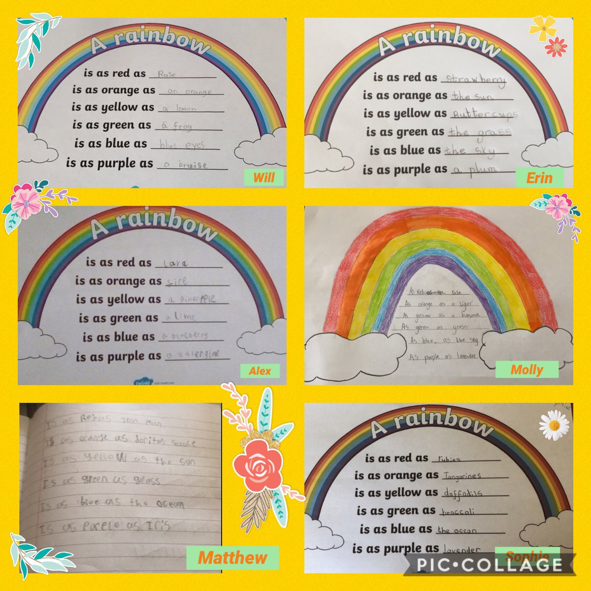 P5BPS's tweet photo. Bringing a bit of colour into simile teaching. Well done P5! 😎 @BallywalterPS https://t.co/S1tIRXm2Xy