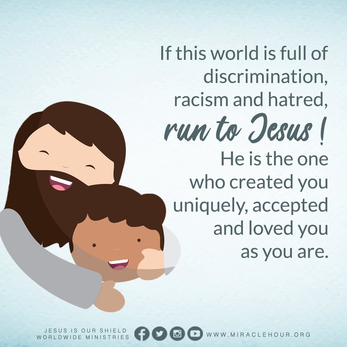 JIOSWMofficial's tweet photo. If this world is full of #discrimination, #racism and #hatred, run to Jesus! He is the one who created you uniquely, accepted and loved you as you are.

 #RunToJesus #JesusLovesYou #JesusCares #Accepted #UniquelyCreated https://t.co/GxdCVXmJKj