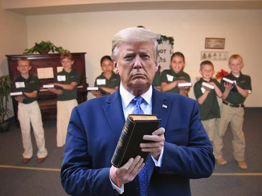 Watchout kids. <a href="/realDonaldTrump/">Donald J. Trump</a> serving notice that he's ready to throw down this summer in Bible Drill. "Present Sword!" #makeamericadrillagain #TwoCorinthians #AntiChrist