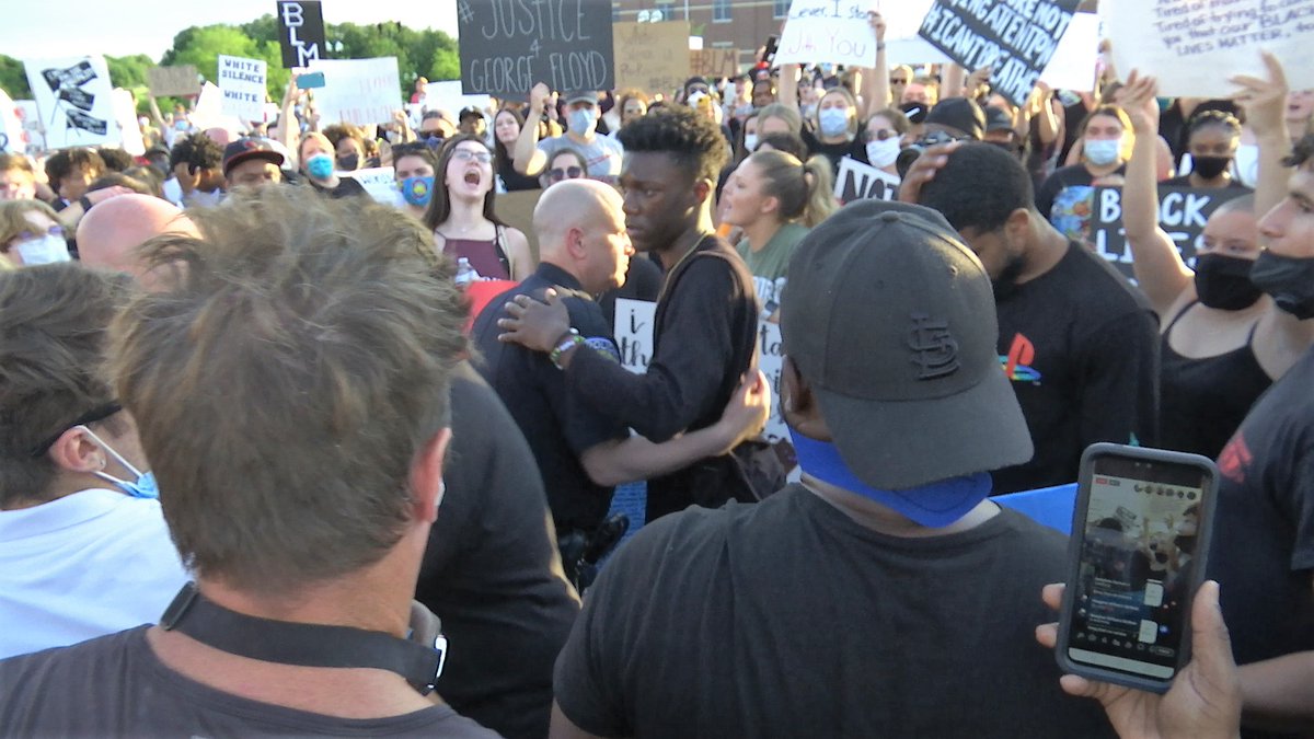 OFallonPolice's tweet photo. We want to thank the residents of O'Fallon for their support and patience during yesterday's demonstration. We were able to work with the organizers to ensure the march was peaceful, and we were happy to join them in the march and engage in meaningful conversation. https://t.co/YeIsPt0LyH