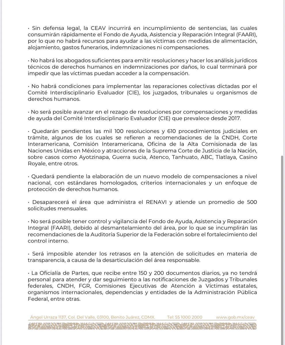 jrisco's tweet photo. El decreto de austeridad PARALIZA el funcionamiento de la Comisión Ejecutiva de atención a Víctimas - @CEAVmex - 

Aquí el comunicado de la COMISIÓN 👇🏼 https://t.co/0Qt54ndGpI