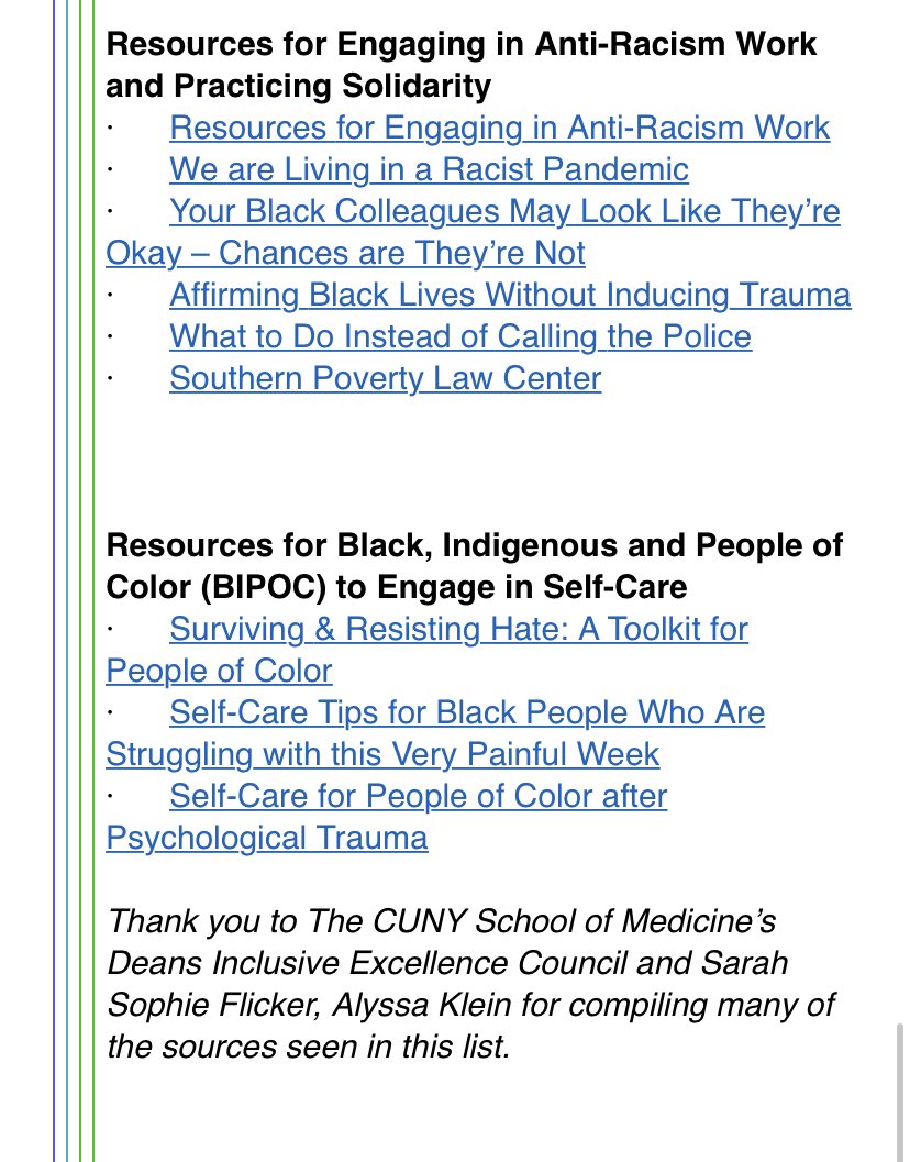 Thankful to @josieacuna & @michortizphd and the Faculty #Diversity Advisory Committee for these #AntiRacism resources. We believe in #MedEd and #HumanEd @UAZMedTucson @UAZMedicineEdu @UAZHealth 
Read, learn,be better. @BAinapurapu @dannyorta @VarmaMalvika @DrJoyBB @JulieJernberg