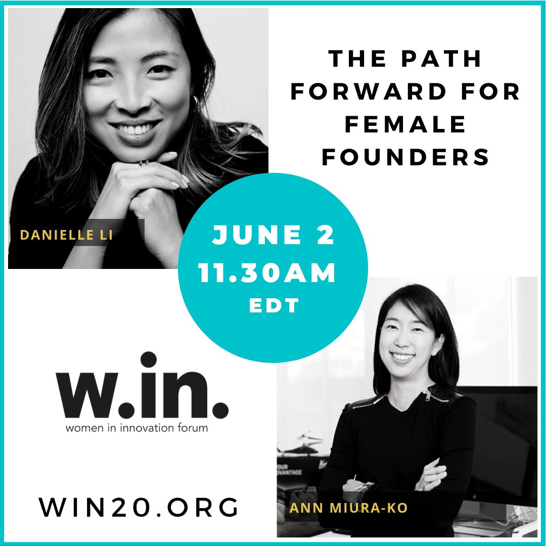 WIN Forum NY (@winforumny) on Twitter photo Hey WIN Family don’t miss our 11.30am EST #WIN2020 live talk on #fundraising
<a href="/popshop_live/">Popshoplive</a> founder @danielledylee 💙 <a href="/floodgatefund/">Floodgate</a> co-founder & #Lyft board member <a href="/annimaniac/">Ann Miura-Ko</a> will give you the BEST fundraising advices 🚀
Join us! ▶️ win20.org
#diversityintech Hey WIN Family don’t miss our 11.30am EST #WIN2020 live talk on #fundraising
<a href="/popshop_live/">Popshoplive</a> founder @danielledylee 💙 <a href="/floodgatefund/">Floodgate</a> co-founder & #Lyft board member <a href="/annimaniac/">Ann Miura-Ko</a> will give you the BEST fundraising advices 🚀
Join us! ▶️ win20.org
#diversityintech