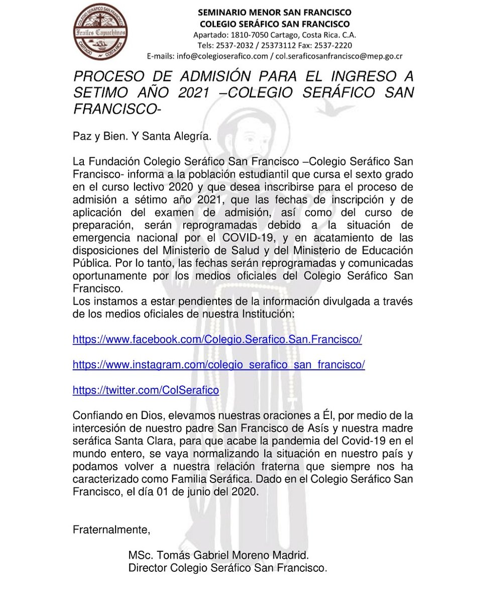 Comunidado Importante! Pruebas Admisión 2021