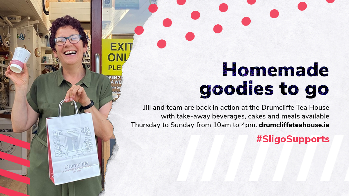 From Thursdays to Sundays, you can pick up beverages, scones, cakes and meals from Jill and the team at <a href="/DrumcliffeTH/">DrumcliffeTeaHouse</a> #SligoSupports #supportlocal
