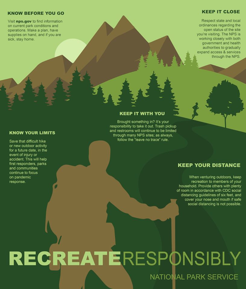 June is #GreatOutdoorsMonth 

We encourage everyone to take this great advice from the <a href="/NatlParkService/">National Park Service</a> and remember to #RecreateResponsibly!

bit.ly/2Mkifig