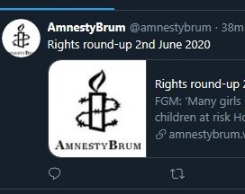 AmnestyIpswich's tweet photo. @AmnestyIpswich loves to feature some of the UK #AmnestyGroups excellent material .

@amnestybrum s monthly #WordPress is something we are always impressed by. #Birmingham #Brum

PS One of the best #Amnesty twitters is @AmnestyElyCity do please #follow

https://t.co/DZnyYhyiLz https://t.co/Ln5VbznfT4