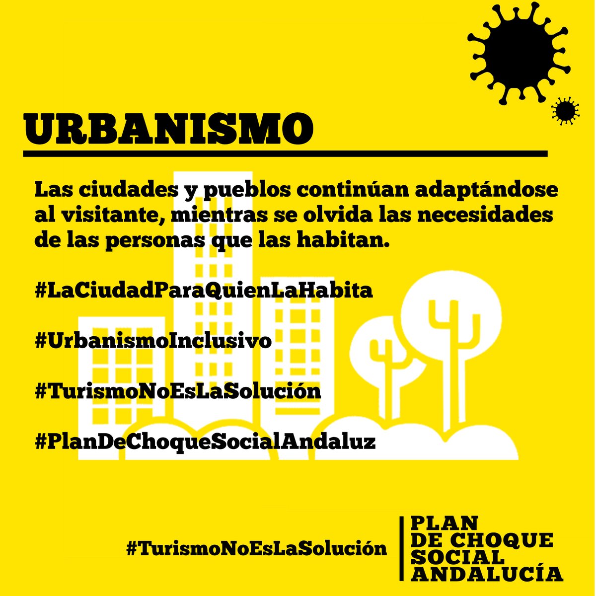 Estamos viviendo como las ciudades pierden espacios públicos, se gentrifican y se organizan en torno al consumo y al turismo. Reivindiquemos el derecho a la ciudad de las personas que lo habitan. #UrbanismoInclusivoYParticipado #TurismoNoEsLaSolución #PlanDeChoqueSocialAndaluz