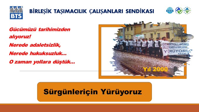 "Sürgünlere Karşı Yürüyoruz!" TCDD'nin sürgün kararına karşı Ankara'ya yürüyen dostlarımızın yanındayız. Sürgün insanlık suçudur. Bir an önce geri alınmasını talep ediyoruz.<a href="/UABakanligi/">T.C. Ulaştırma ve Altyapı Bakanlığı</a> <a href="/TCDDemiryollari/">TCDD-Türkiye Cumhuriyeti Devlet Demiryolları 🇹🇷</a> <a href="/aihsanuygun/">Ali İhsan Uygun</a>