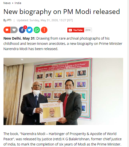 Tweet threadA long one. So, in the middle of a pandemic, we get this news: a new biography of  #India's Prime Minister Narendra Modi. This from  https://www.oneindia.com/india/new-biography-on-pm-modi-released-3097165.html