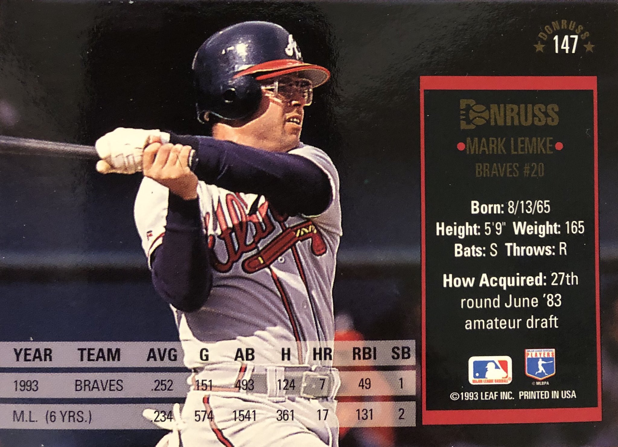 Baseball Card Backs on X: You wouldn't hit a guy with glasses, would you?  Neither would the 557 pitchers who faced Mark Lemke, as his 3664 plate  appearances are the most all-time