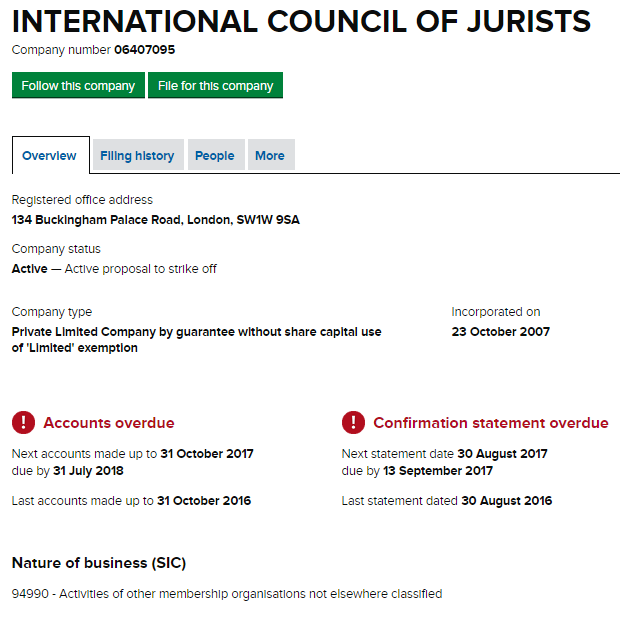 Lets look at the authors. Adish C Aggarwala, President of the International Council of Jurists. Sounds an impressive post to hold. International... Jurists. It turns out the ICJ is in fact va company (No. 06407095) registered in the UK ( @CompaniesHouse)