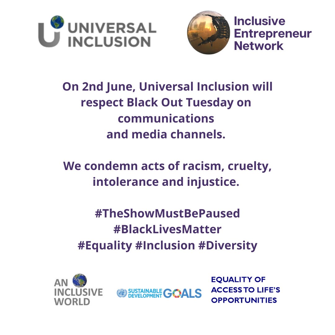 #blackouttuesday🖤 🌎
#AnInclusiveWorld #Equality #Diversity #Inclusion