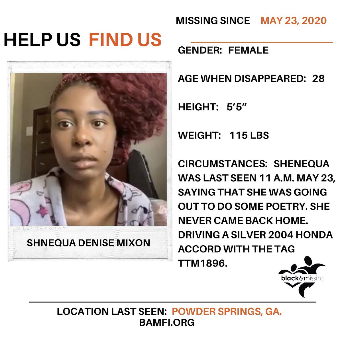 POWDER SPRINGS, Ga.: 28y/o Shnequa Denise Mixon #MISSING since Saturday, May 23. 

#HelpUsFindShnequa
