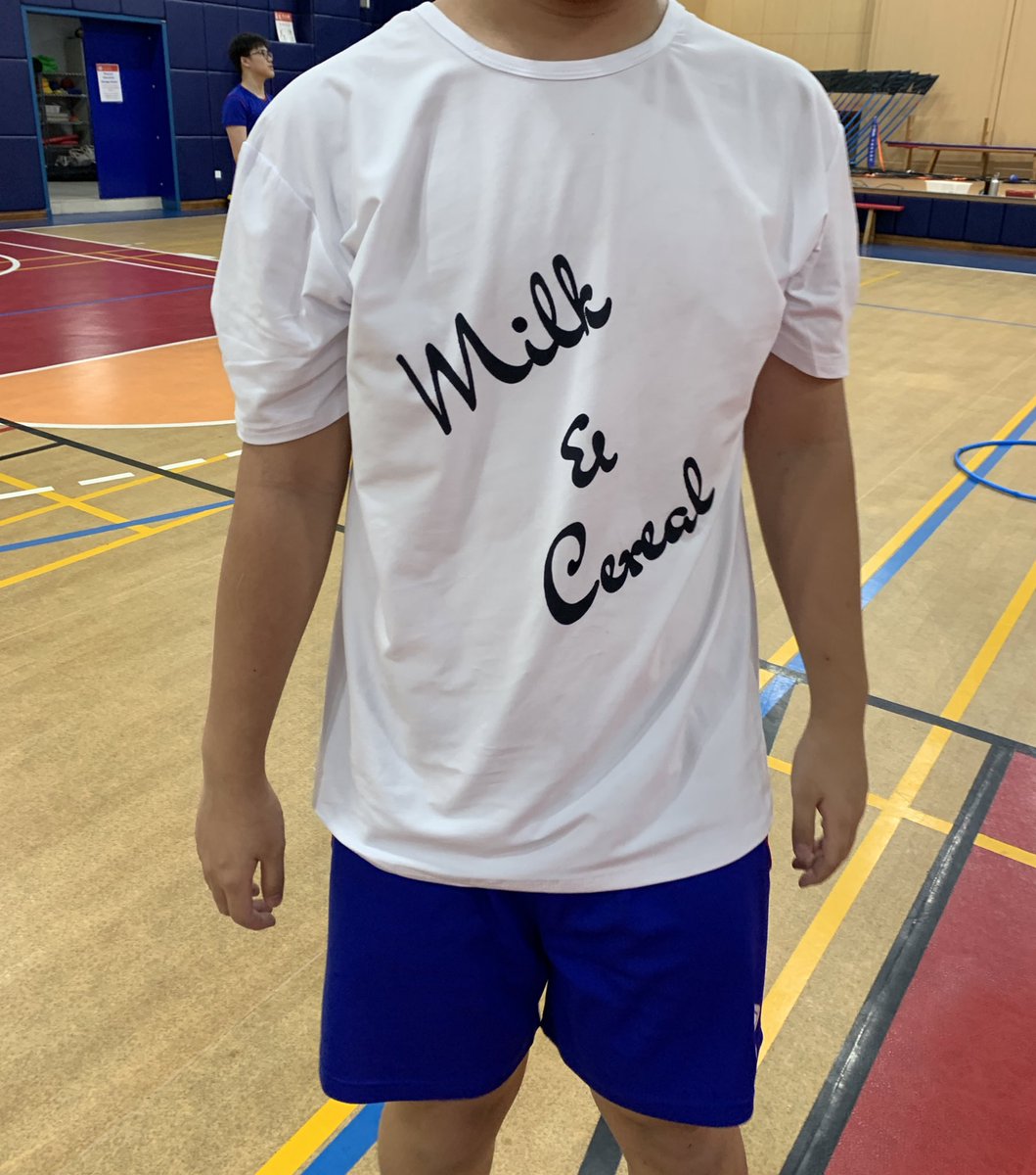 Our Ss love Sports Ed, so much so, this student went and made his own team shirt. GO TEAM MILK&amp;CEREAL 🏐 #physed #pe #educators