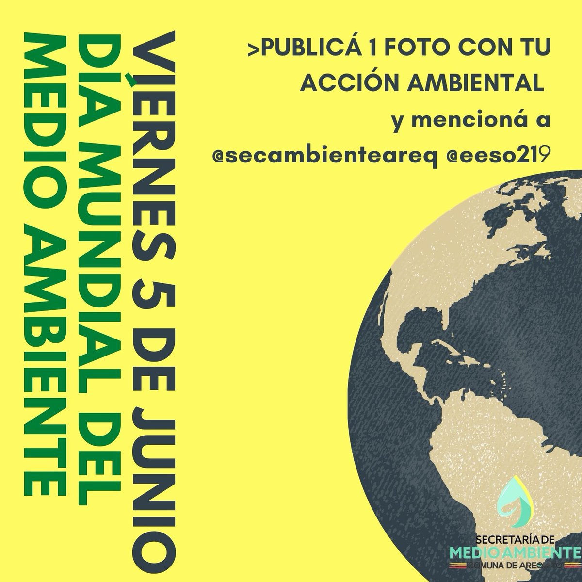 ✳ Vivamos el 5 de Junio, DÍA MUNDIAL DEL MEDIO AMBIENTE 🌎 renovando el COMPROMISO AMBIENTAL,  de forma VIRTUAL,  desde casa ✅🌍  Subí tu FOTO a las redes sociales incentivando  buenas acciones ambientales <a href="/EESO219/">EESO Nº 219</a> @promo20comercial @ramcc_net @comunadearequito