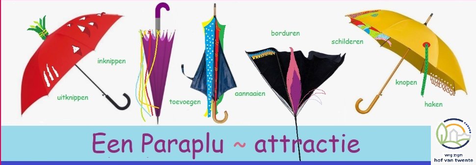 Versier een paraplu voor jouw winkelstraat!

Er hangt iets moois in de lucht! Dat is de slogan van onze paraplu-actie. Het maakt niet uit hoe oud je bent: versier een paraplu en lever deze uiterlijk 15 juni in!

Meer info: hofmarketing.nl/paraplu