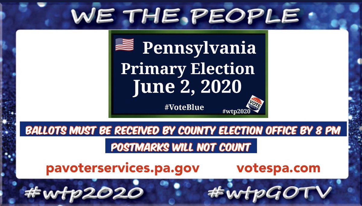 @PaulforPA11 
It’s June 2 and that means #BackToBlue day in PA! 
If you haven’t voted by mail! Get up, get out and go to the polls!

Your #Vote matters! 

#VoteBlueToSaveAmerica2020 
#DemCastPA
#wtpPA2020