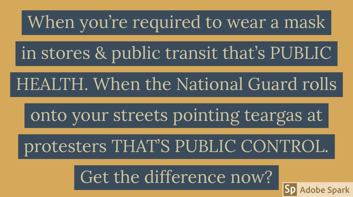 If you whined about wearing a mask in public because you think that’s government icontrolling you but you’re applauding the national guard coming in to restore order then you don’t see that both Covid19 and systemic Racism are deadly viruses threatening humanity. covid19 #blm