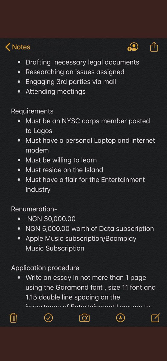 VACANCY:Legal Associate (NYSC, Lagos)Entertainment LawDetails in screenshot.RT for awareness