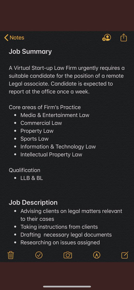 VACANCY:Legal Associate (NYSC, Lagos)Entertainment LawDetails in screenshot.RT for awareness