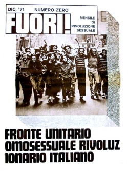 Le copertine di alcuni numeri della rivista del FUORI! attiva dal '71 all'82