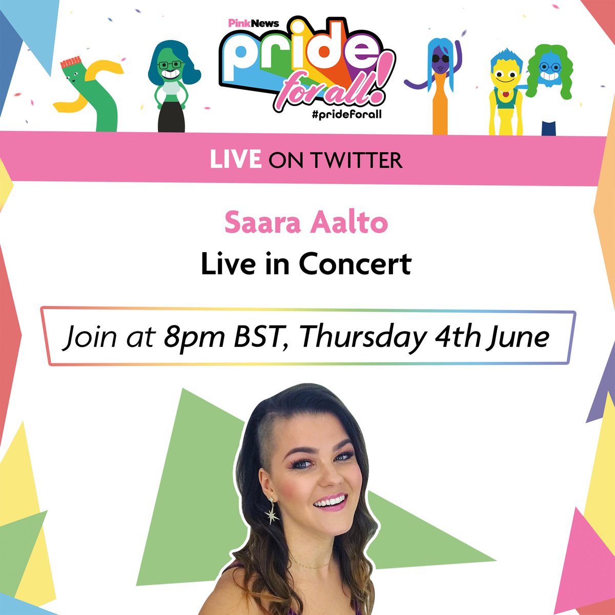 Lesbian singer Saara Aalto will perform on Twitter Live at 8pm BST on Thursday 4 June
