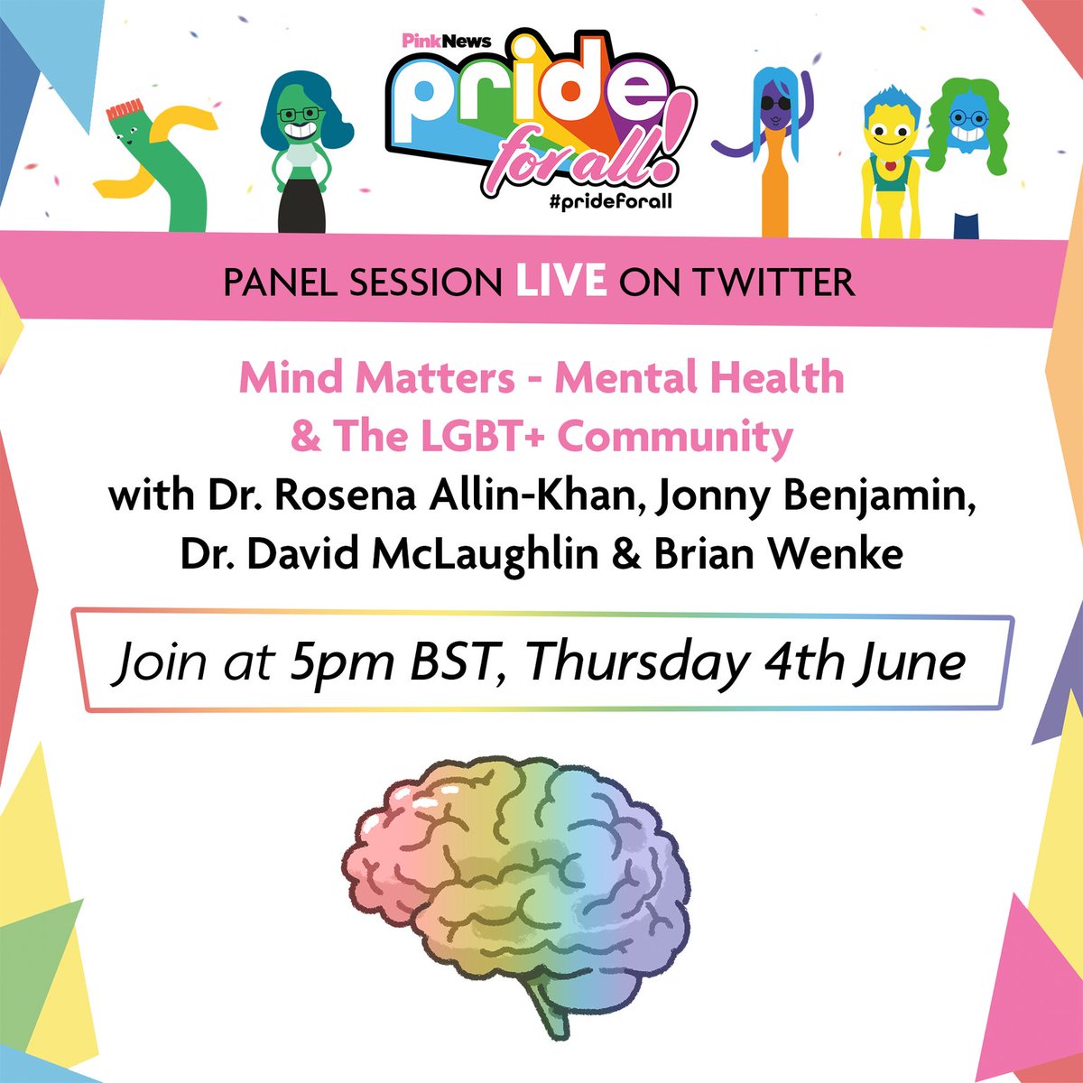 Dr. Rosena Allin-Khan, Jonny Benjamin, Dr. David McLaughlin and Brian Wenke will discuss mental health on Twitter Live at 5pm BST on Thursday 4 June