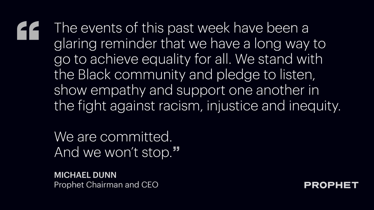prophetstrategy's tweet photo. We are ready to take meaningful action to stop racial injustice. As we work on this internally, we will be going silent externally to amplify black voices and leadership. Black lives matter. #amplifymelanatedvoices https://t.co/qZO3dNzw0j