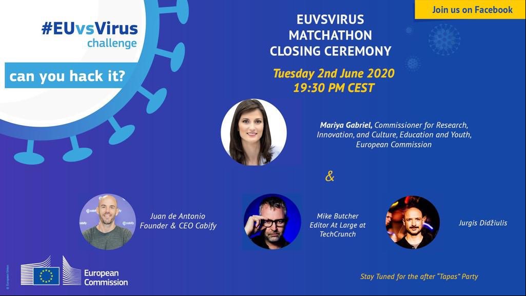 Proud of #EUvsVirus accomplishments!
 
Join me at the EUvsVirus Final Ceremony today:
⏰ at 19h30 CET
👉facebook.com/euvsvirus
 
#EUvsVirus Matchathon sets a world record: ➡️2235 new partnerships to scale up 120 #innovative projects to tackle #COVID19 via <a href="/EUeic/">European Innovation Council</a>.