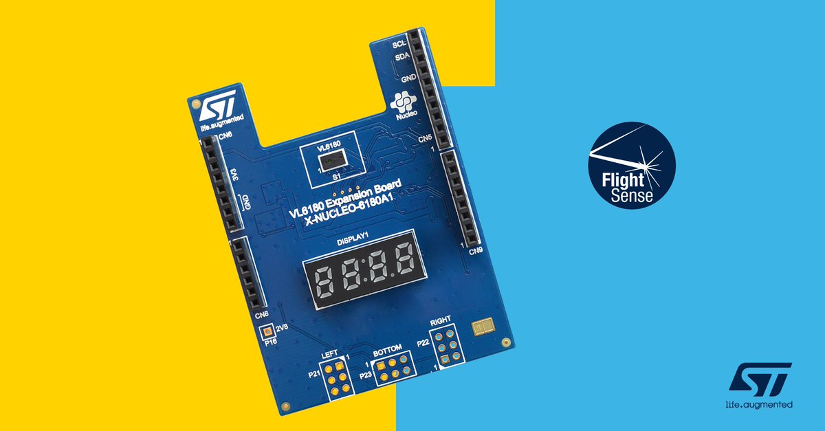 ST_World's tweet image. STM32 Nucleo expansion board for new two-in-one Time-of-Flight proximity sensor. The compact VL6180 ToF sensor with a 62-cm range combined with an IR emitter reduces design effort and cost. See for yourself! bddy.me/3codxuj #proximitysensors #STM32ODE #ToF #STM32