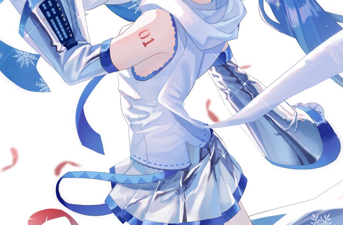 hatsune miku ,rabbit yukine ,yuki miku 1girl skirt blue hair white scarf scarf blue eyes twintails  illustration images