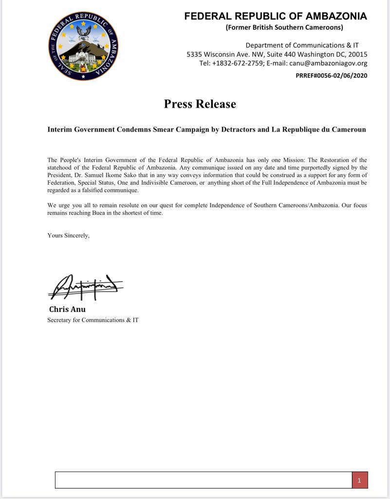 Press Release

Interim Government Condemns Smear Campaign by Detractors