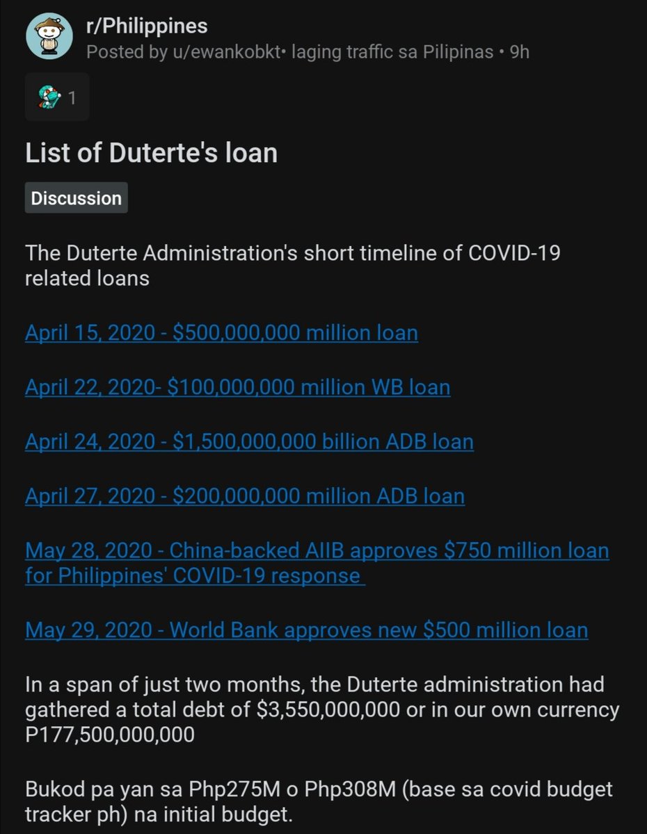 lazyalfon's tweet photo. Someone compiled our country's loans during the pandemic and Im at a loss for words. This is a HUUGGE amount of money that will span YEARS to pay back  and we're not even seeing decent results from this government or any improvement during this crisis. NASAN NA ANG COVID FUNDS? https://t.co/8jQTIItFY8