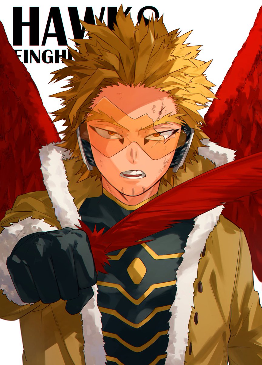 hawks (boku no hero academia) male focus 1boy blonde hair solo wings gloves feathers  illustration images