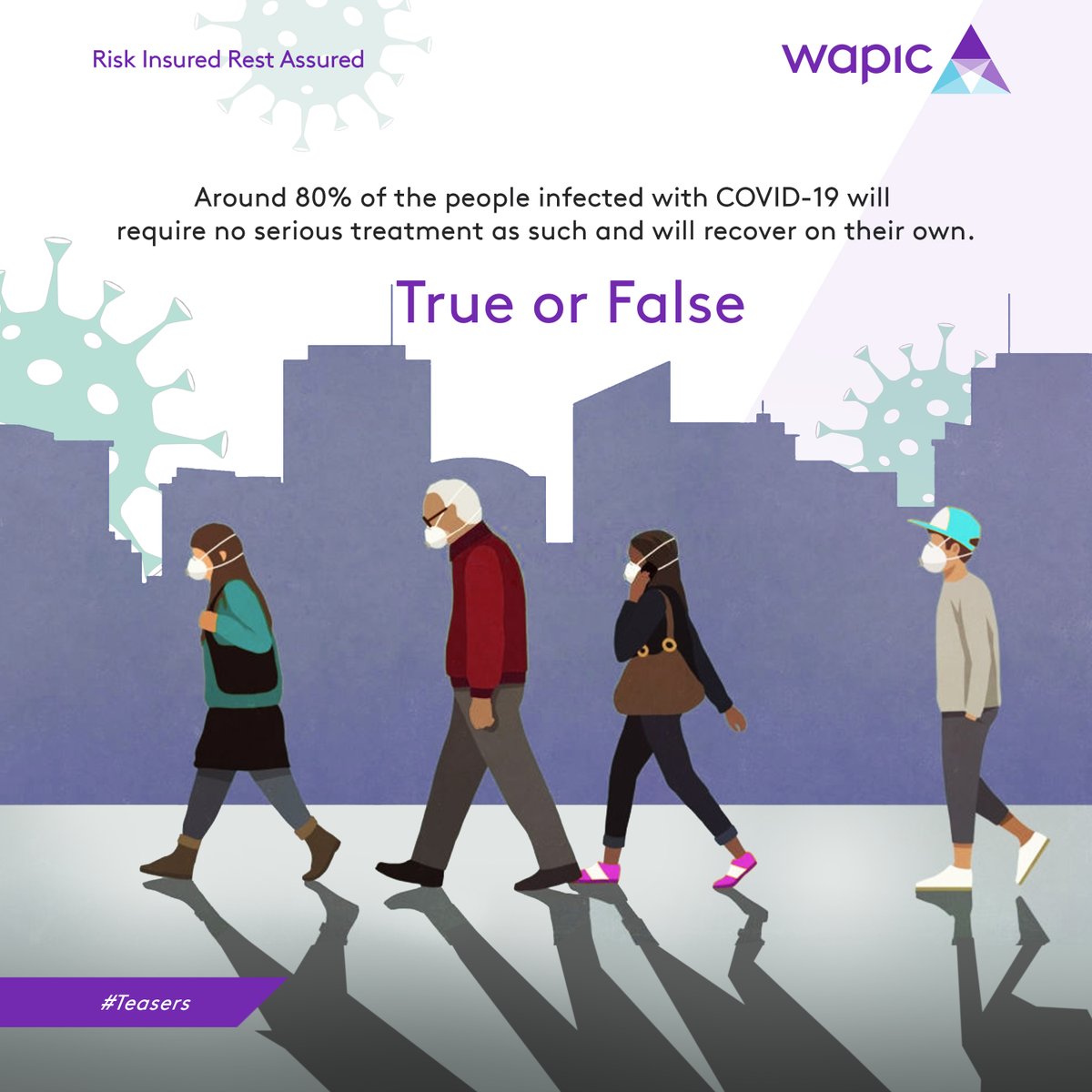 coronation_ng's tweet photo. Around 80% of the people infected with Covid-19 will require no serious treatment as such and will recover on their own. 
True or False?

#Teaser #Tuesday #Tuesdayteasers #Brainteaser #Wapic #Mywapic #Insurance #InsuranceinNigeria https://t.co/Hn7u1OQ0zR