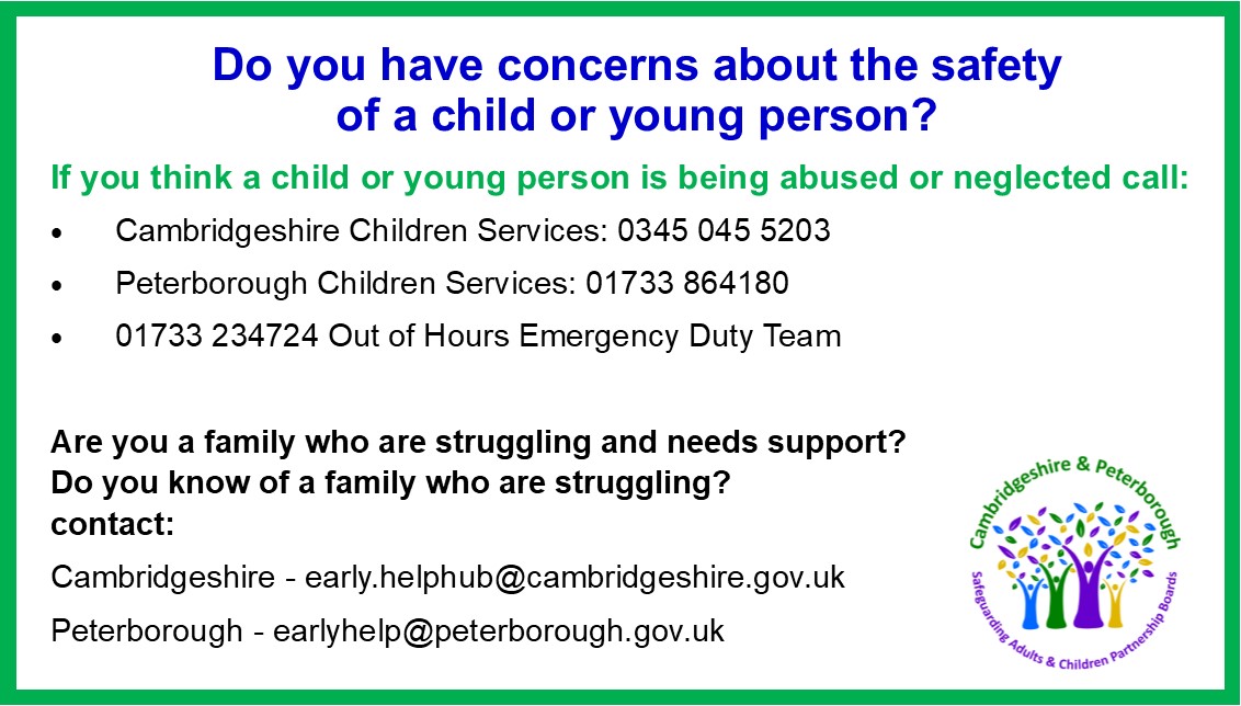 If you have a concern about the welfare of a child, please act by contacting Children Services #safeguarding #childabuse #covid-19 Peterborough: 📞 01733 864180 Cambridgeshire: 📞 0345 045 5203